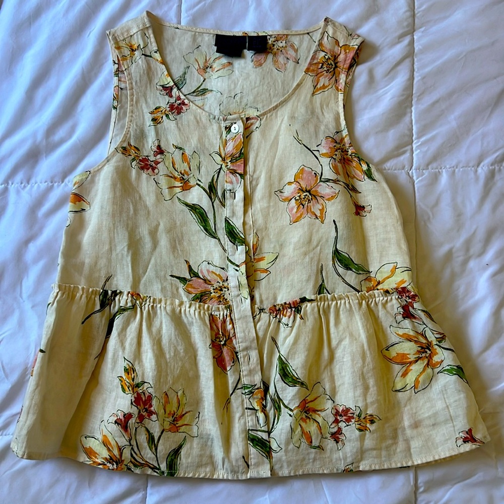 Rachel Zoe 100% Linen Peplum Top Size Small